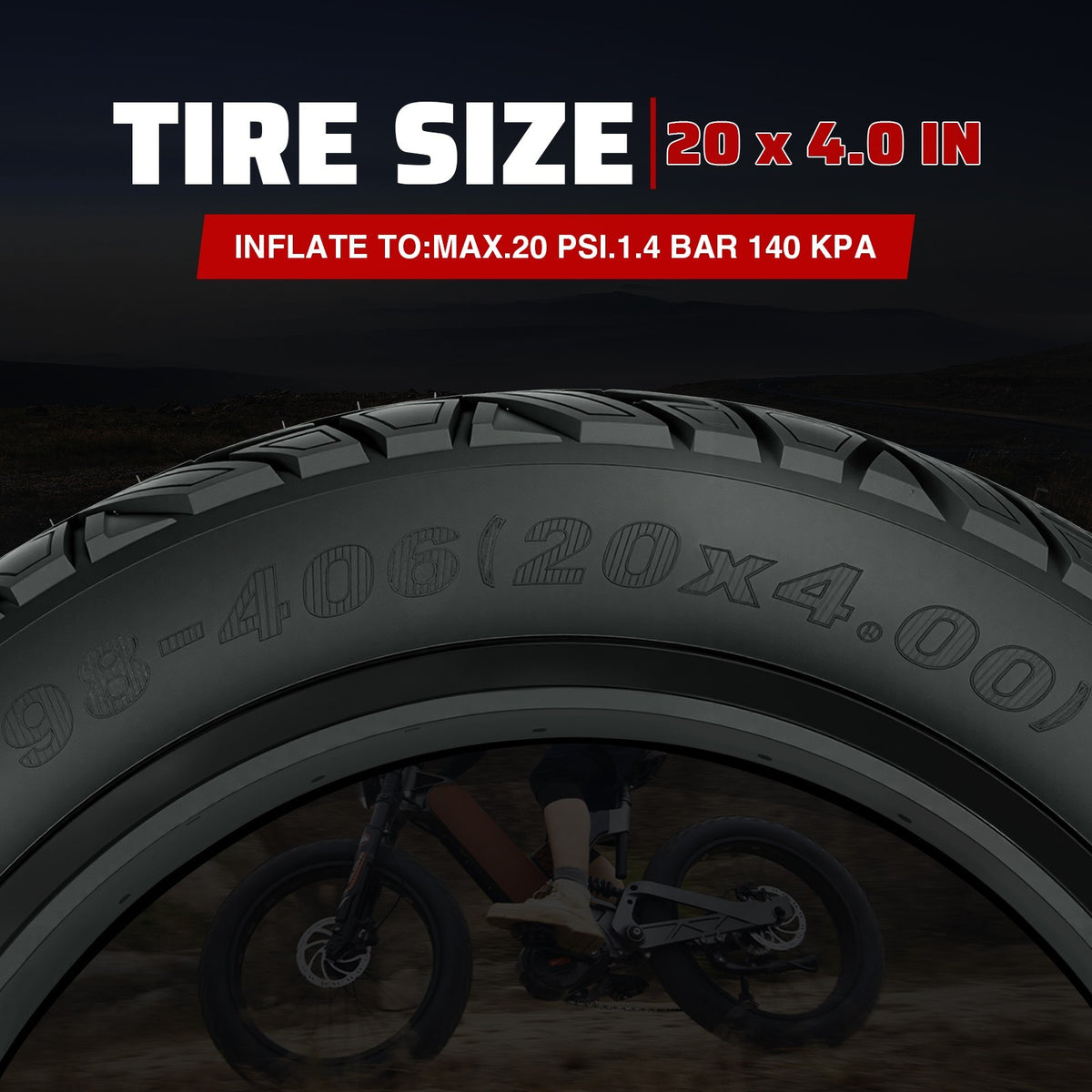 Fat Bike Tire 20x4.0 Inch - Mountain Snow Off-Road Fat Tire Set