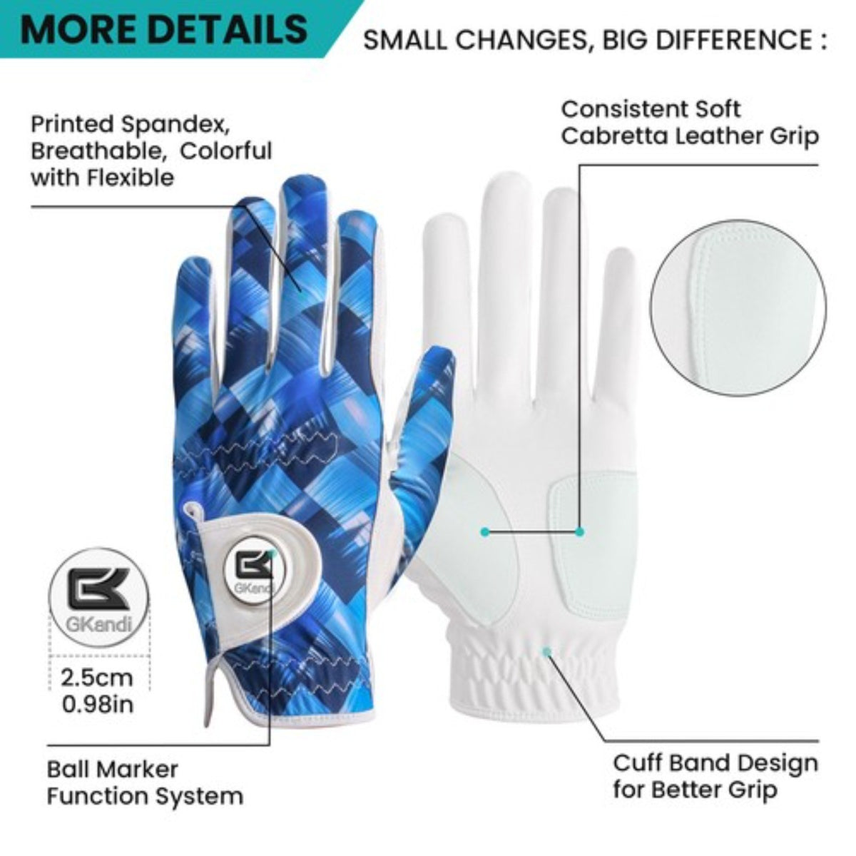 Men's Golf Gloves 3 Pack with Ball Marker Breathable All Weather Grip