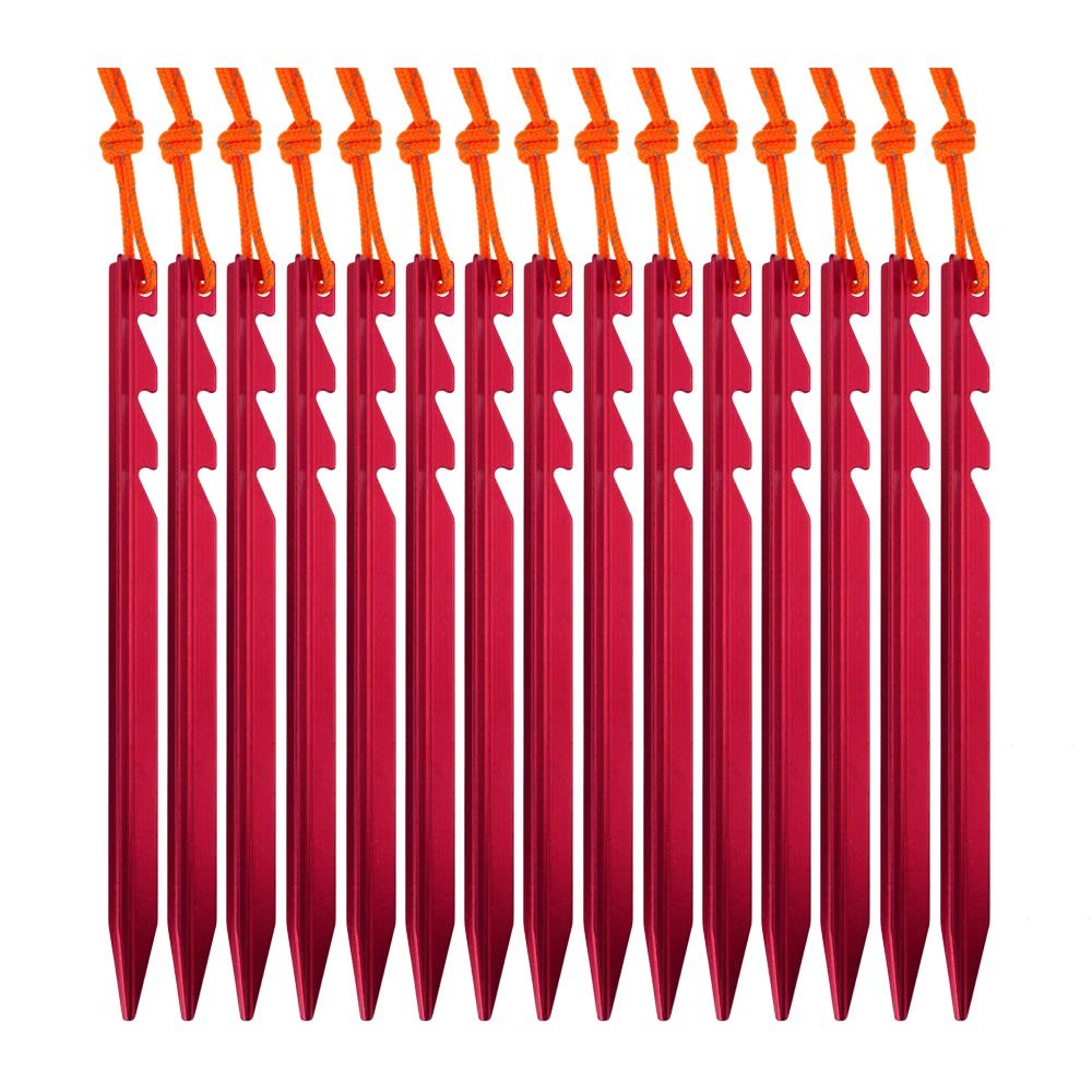 Ultralight Aluminum Tent Stakes 15 Pack with Reflective Cord & Y-Beam Design
