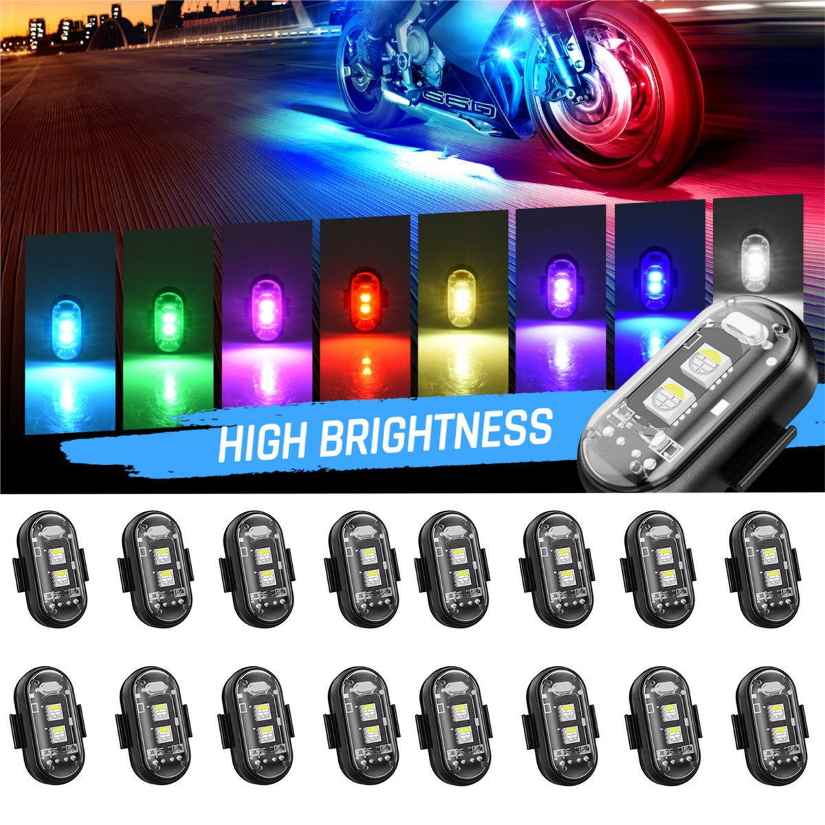 Wireless LED Strobe Lights 8 Colors USB Rechargeable Anti-Collision Lamps 20 pcs