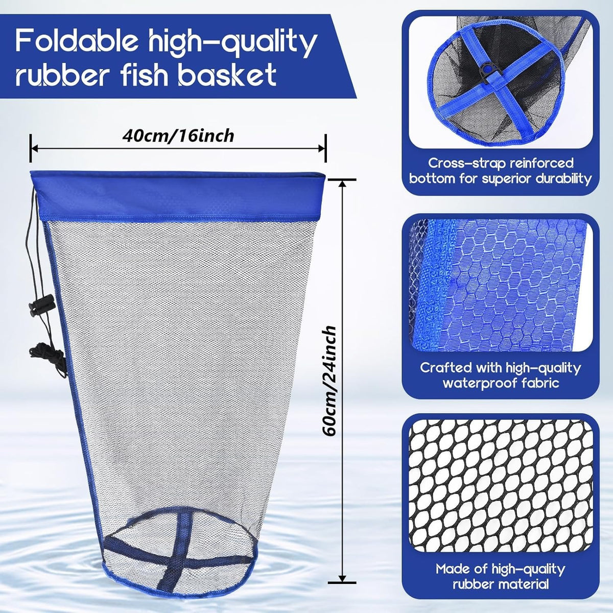 Foldable Fishing Net Set for Pier and Shoreline Catching - Portable Rubber Fish Basket & Storage Bag