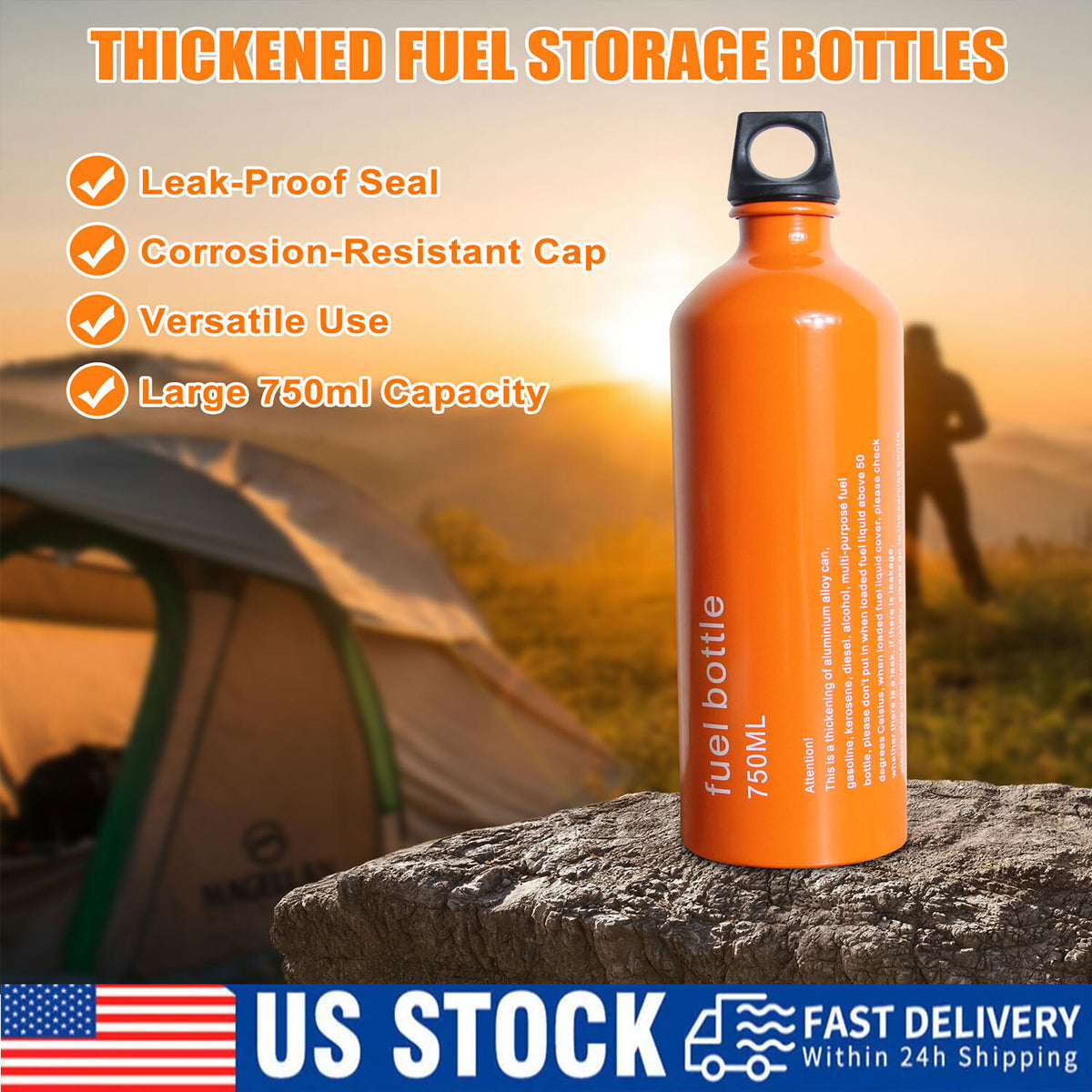 750ml Aluminum Fuel Bottle for Camping Hiking Outdoor Cooking Gasoline Alcohol