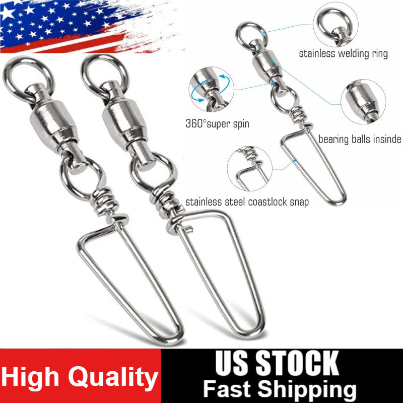 50PCS Ball Bearing Swivel with Lock Snap Fishing Tackle Connectors - Saltwater & Freshwater Use