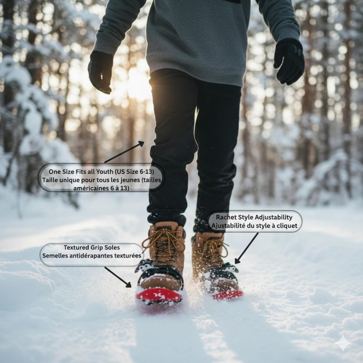 Freestyle Snow Skates for Kids - Adjustable Snowboarding Skates RED