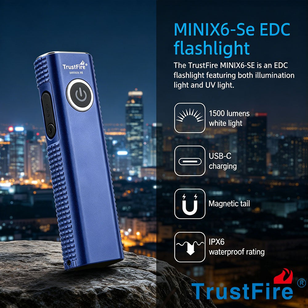 Rechargeable LED Flashlight with UV Light and Magnetic Tail - 1500 Lumens