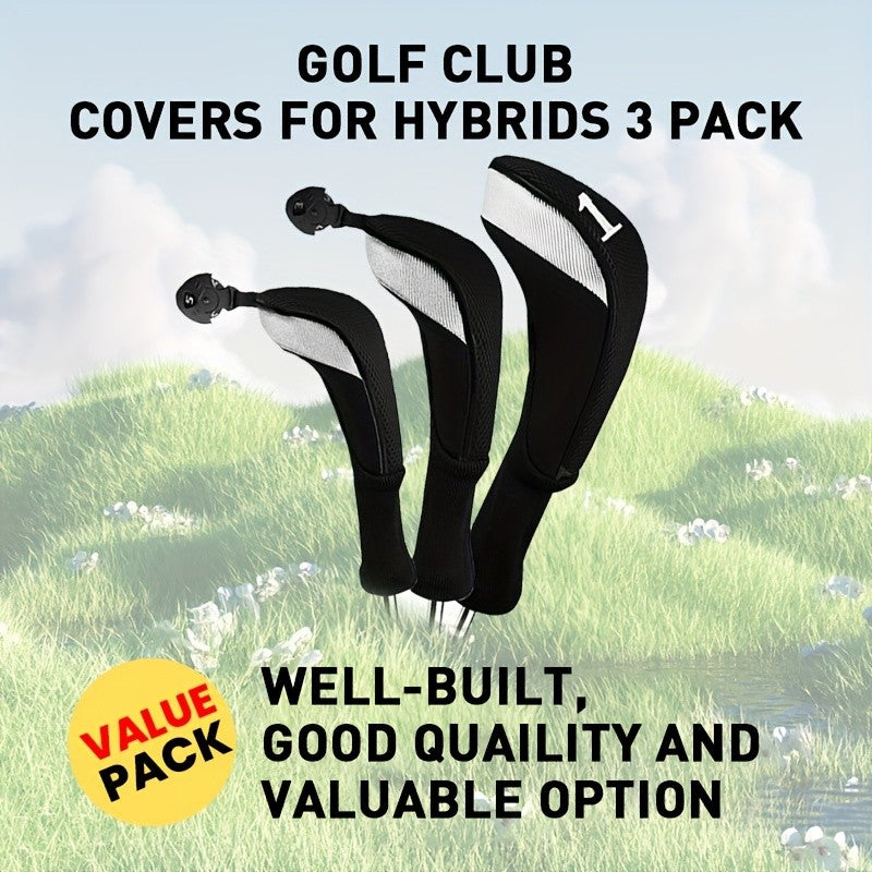 Golf Club Head Covers Set for Woods Hybrids & Drivers - 3 Pack