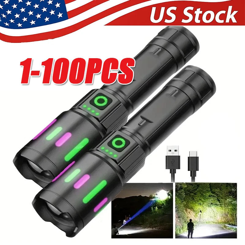 Super Bright LED Tactical Flashlight Rechargeable Work Light 35000000 Lumens