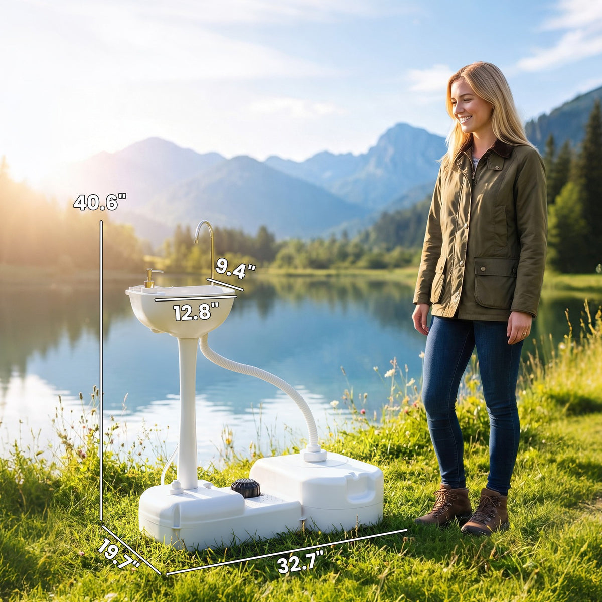 Outdoor Portable Hand Washing Sink with Soap Dispenser and Wheels