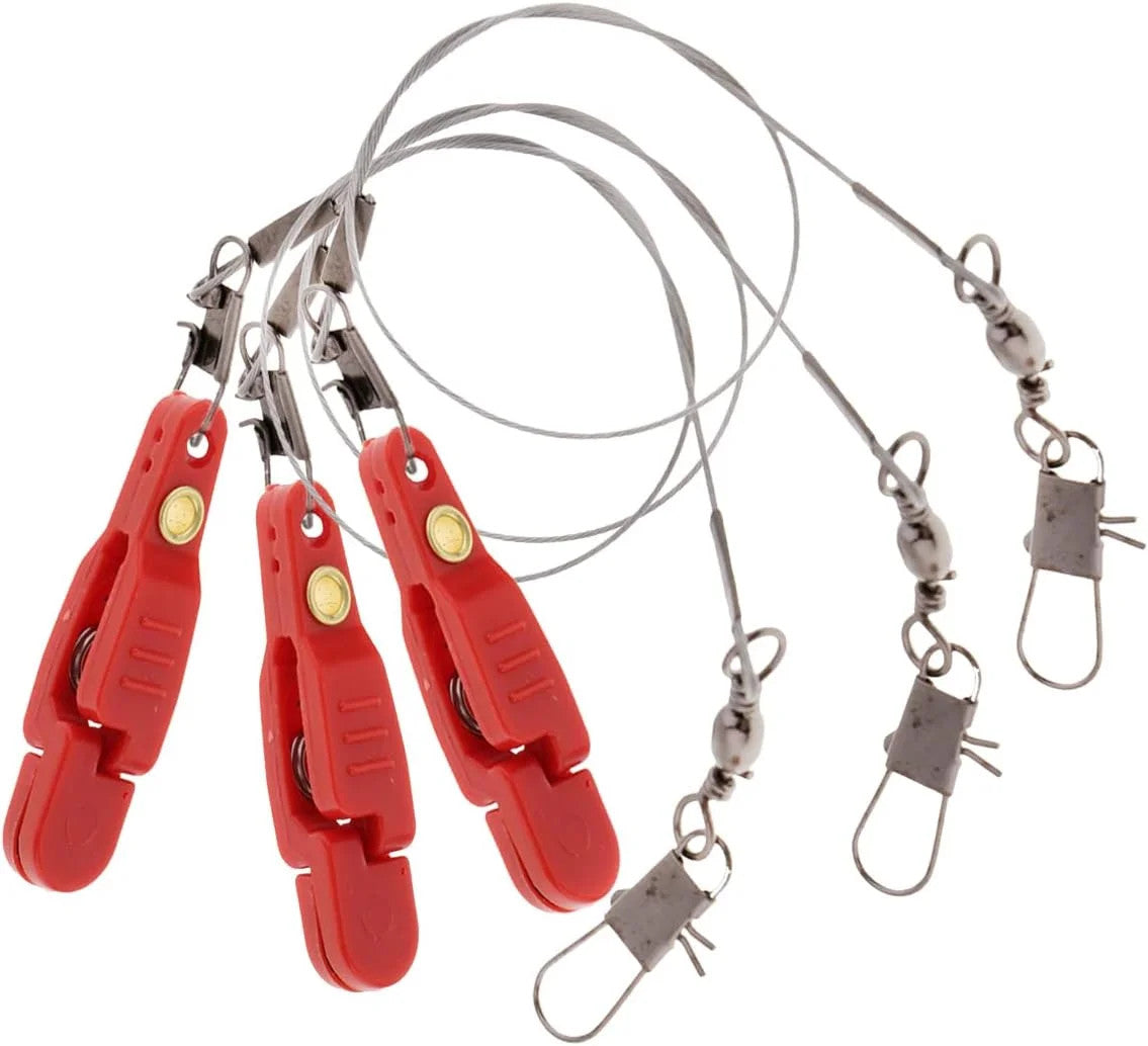3 Pack Fishing Line Release Clips with Steel Line for Downrigger & Saltwater Fishing