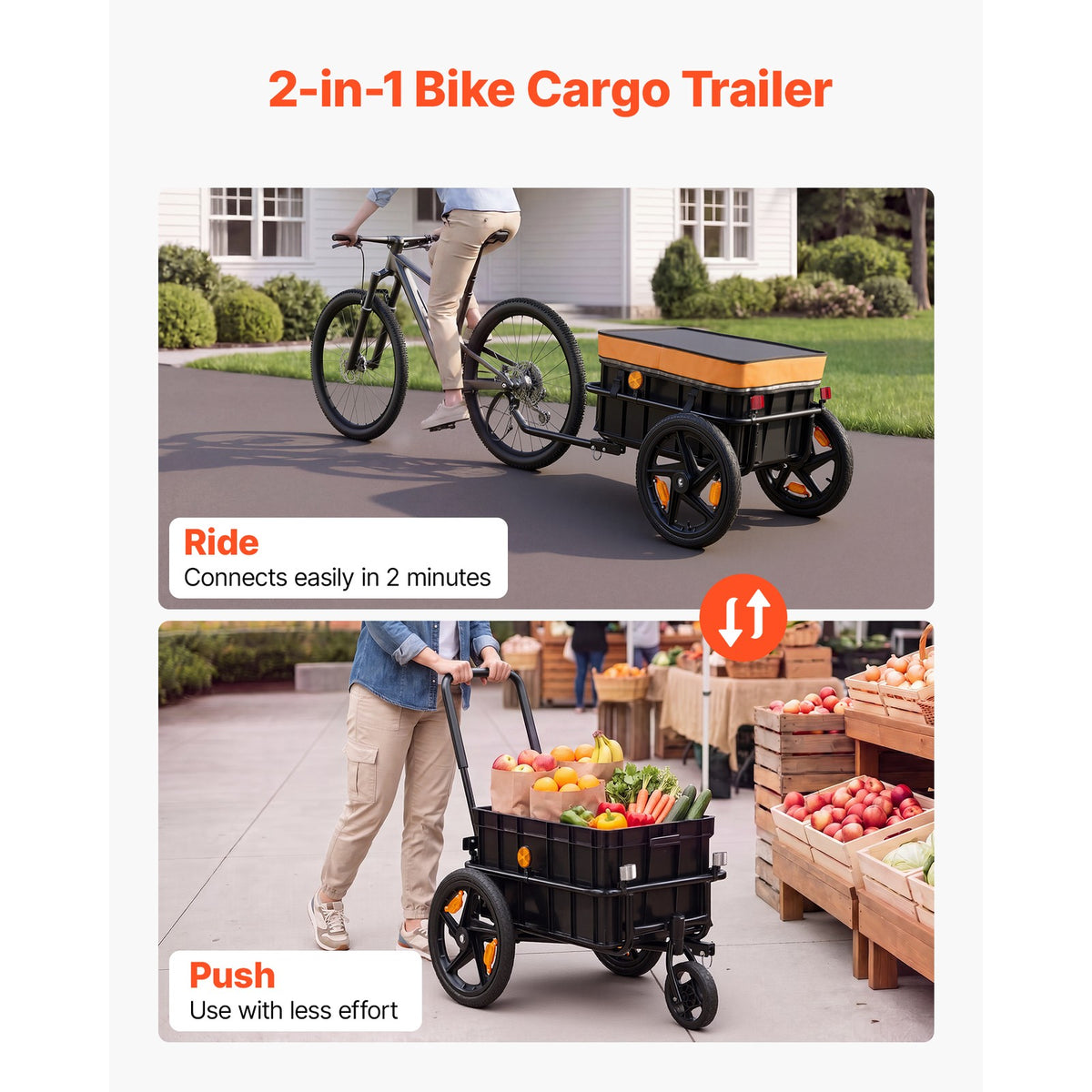 Foldable Bicycle Cargo Trailer 100lbs Capacity for 22-28 Inch Bikes