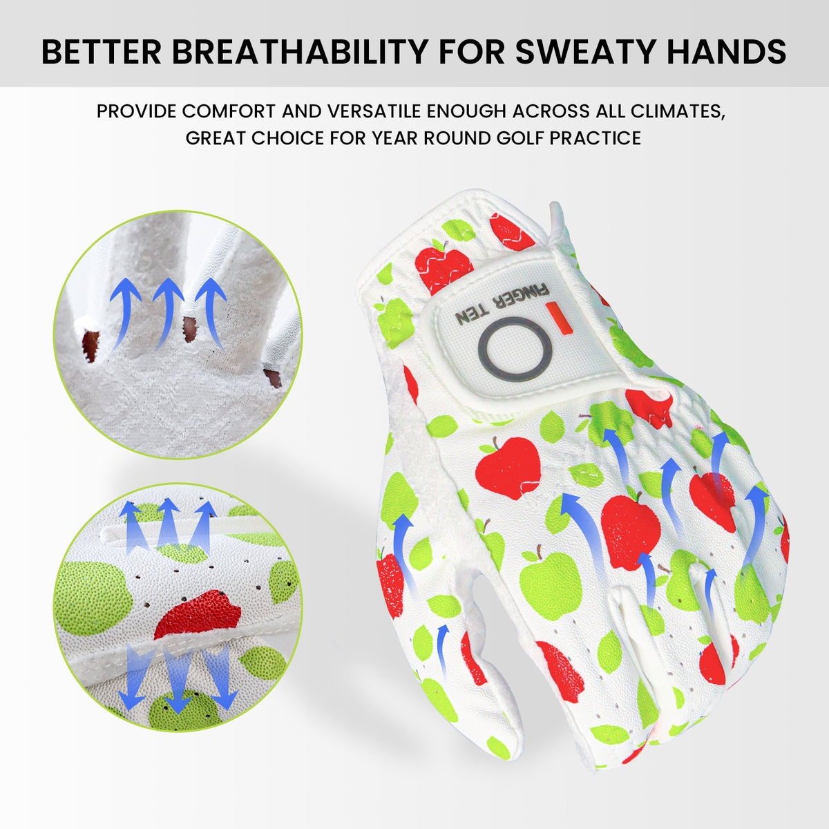 6 Pack Ladies Golf Gloves with Non-Slip Grip - Breathable Synthetic Leather