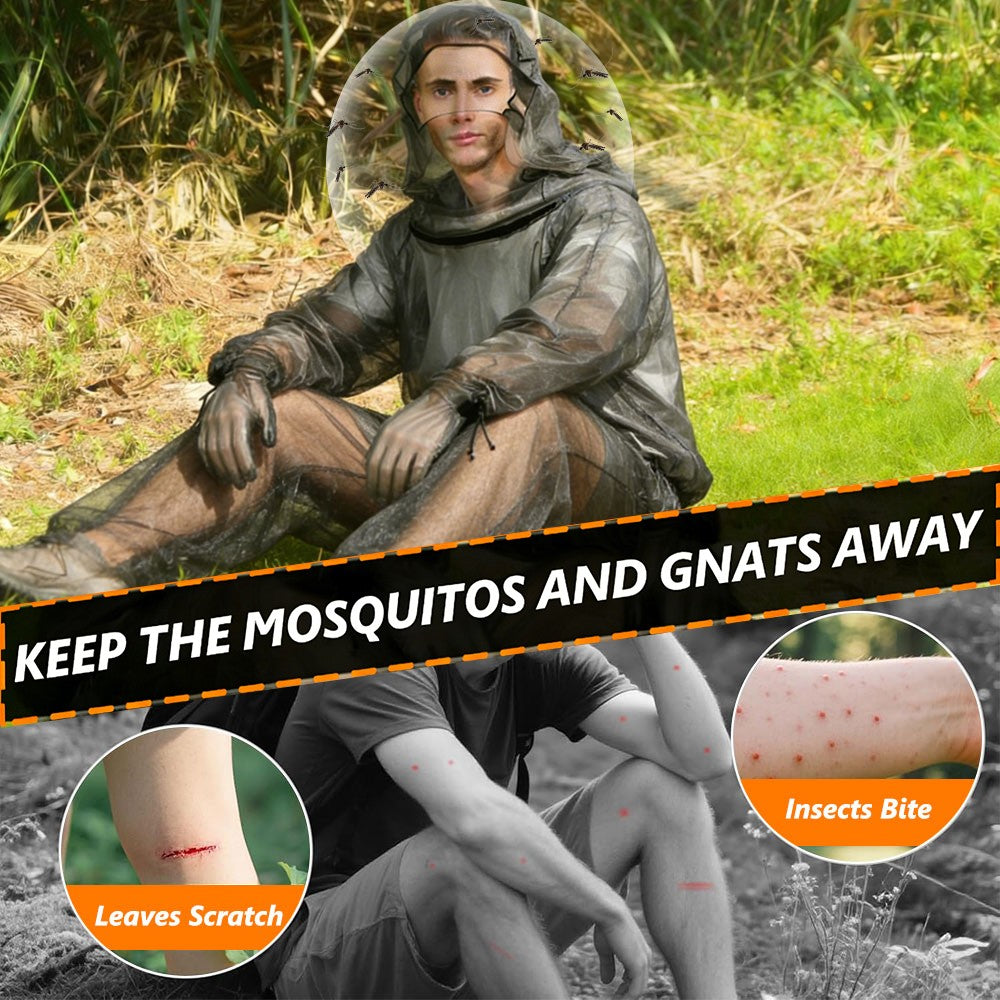 Unisex Mosquito Suit Jacket with Hood and Mitts Outdoor Mesh Bug Protection
