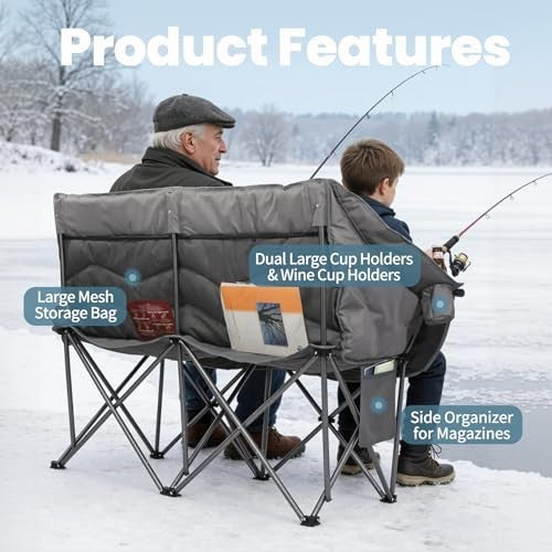 42-Inch Heavy Duty Double Camping Chair Supports 700 lbs for Outdoor Use