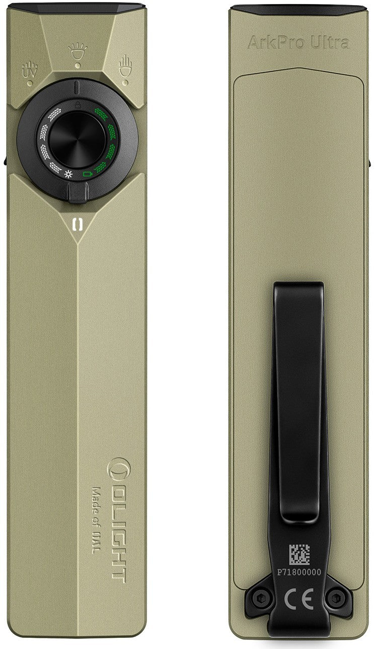 Olight ArkPro Ultra 3R Flashlight with Flood, Spot, UV, and Laser - Olive Green & Molten Lava Clip-On