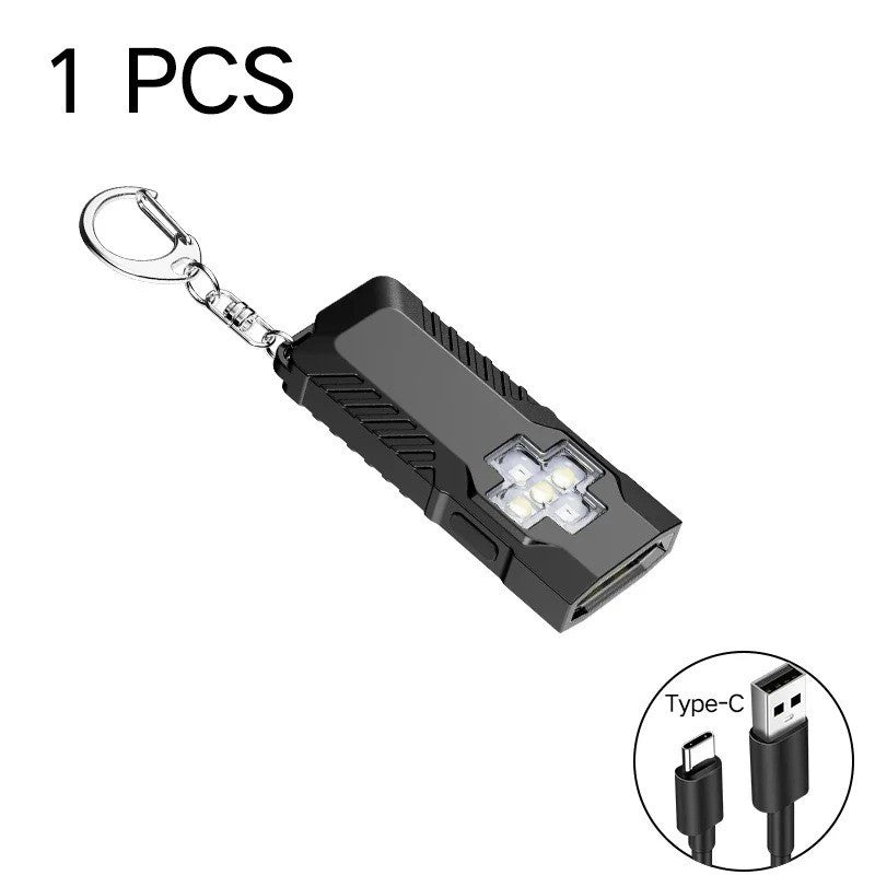 Mini LED Keychain Flashlight USB Rechargeable Waterproof EDC SOS Light