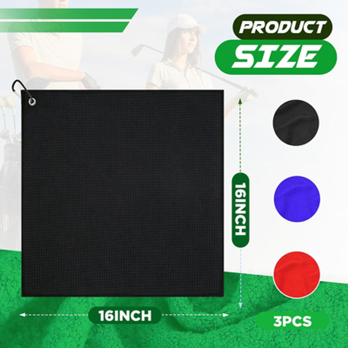 Microfiber Golf Towels 3 Pack 16x16 Inch Waffle Pattern for Club & Ball Cleaning