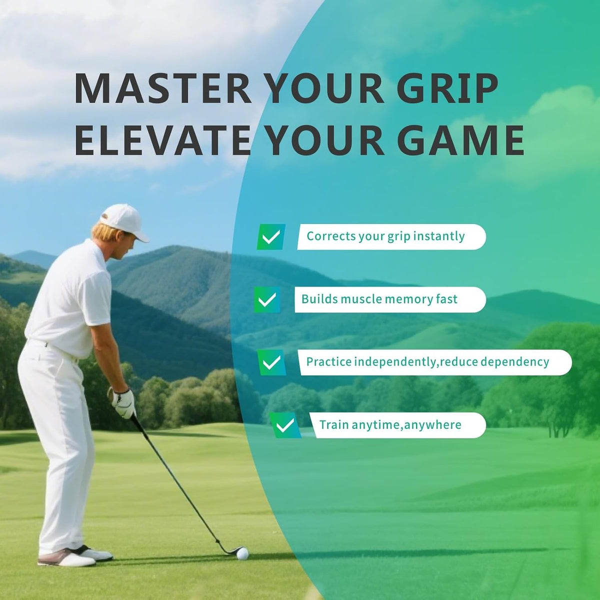 Golf Grip Trainer for Improved Swing & Grip Strength - Portable & Anti-slip