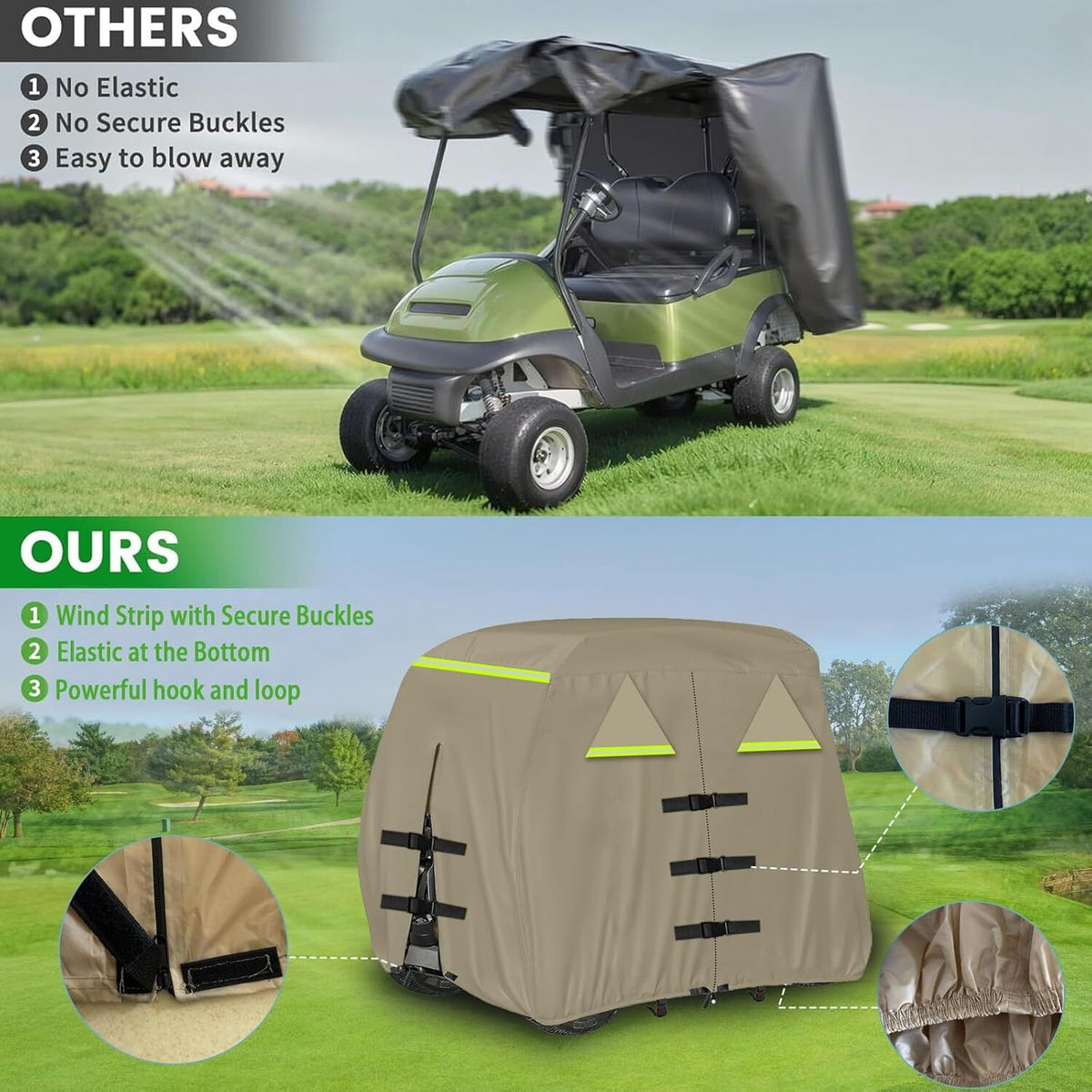 Waterproof Golf Cart Cover for 4 Passenger Club Car - All-Weather Protection