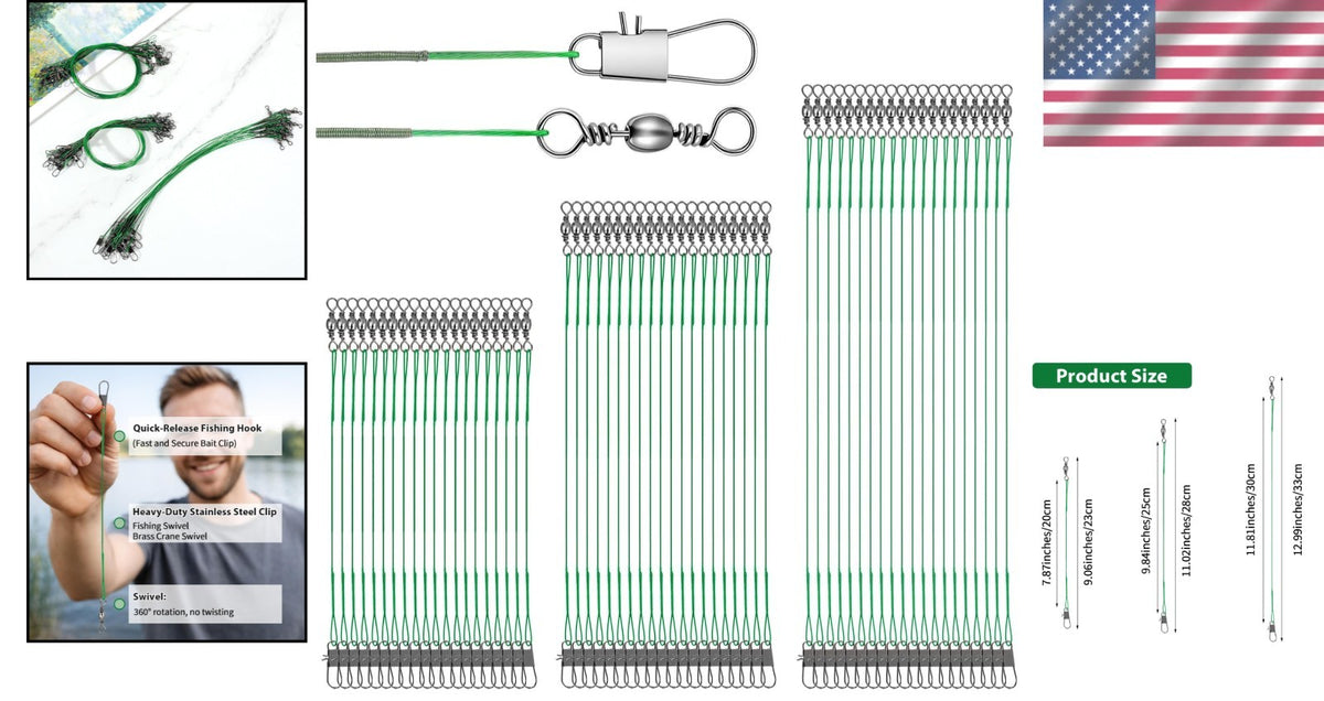 60 Pcs Fishing Leaders with Swivels - Saltwater & Freshwater Tackle Set