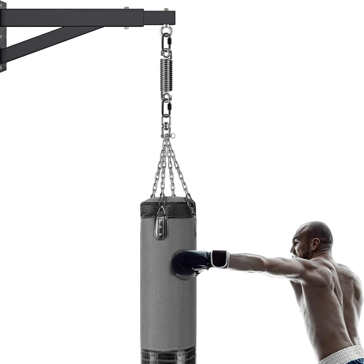 Heavy Duty Boxing Punching Bag Hanger with Swivel & Spring - Indoor Outdoor Use