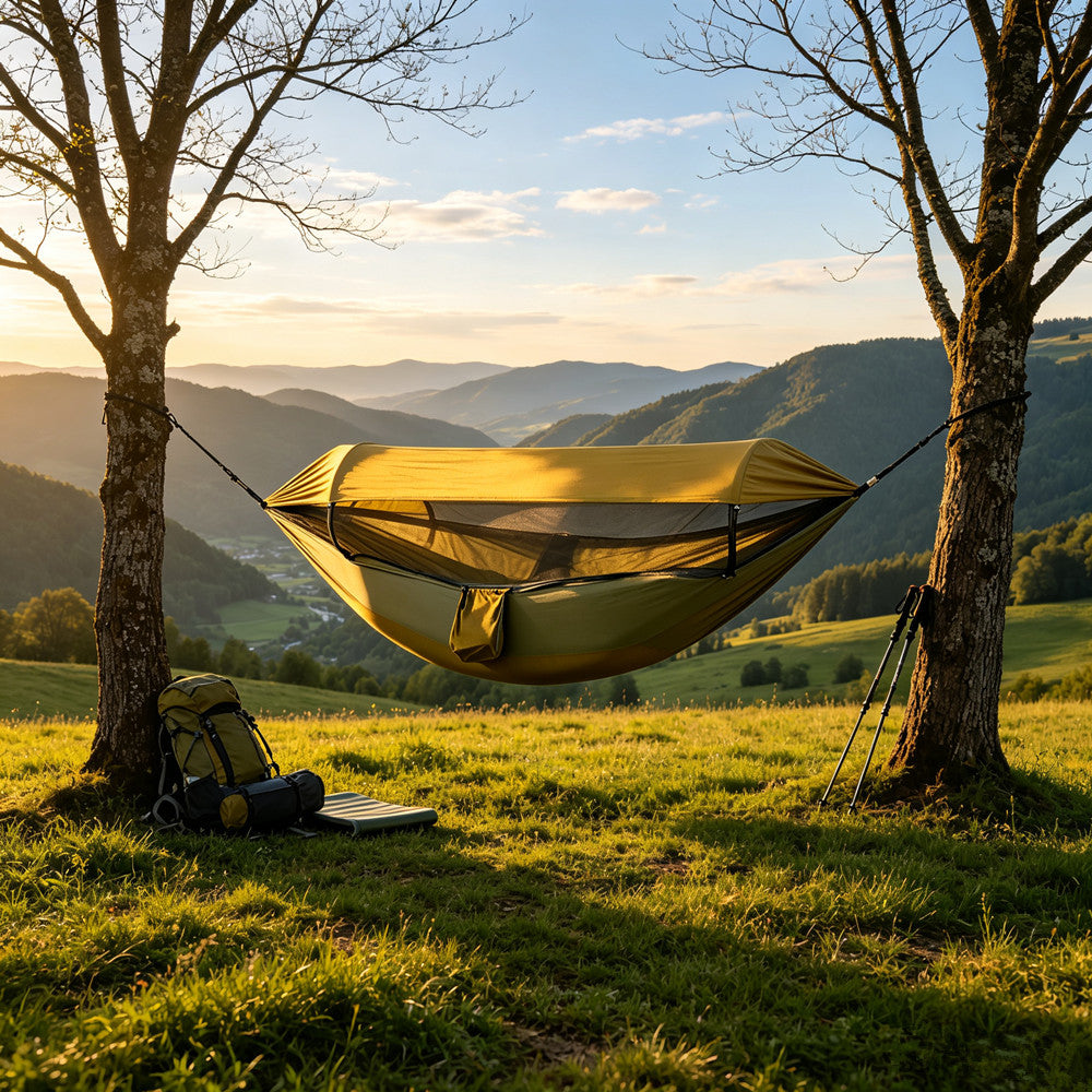 Portable Camping Hammock Tent with Mosquito Net and Sun Canopy for 1-2 Persons