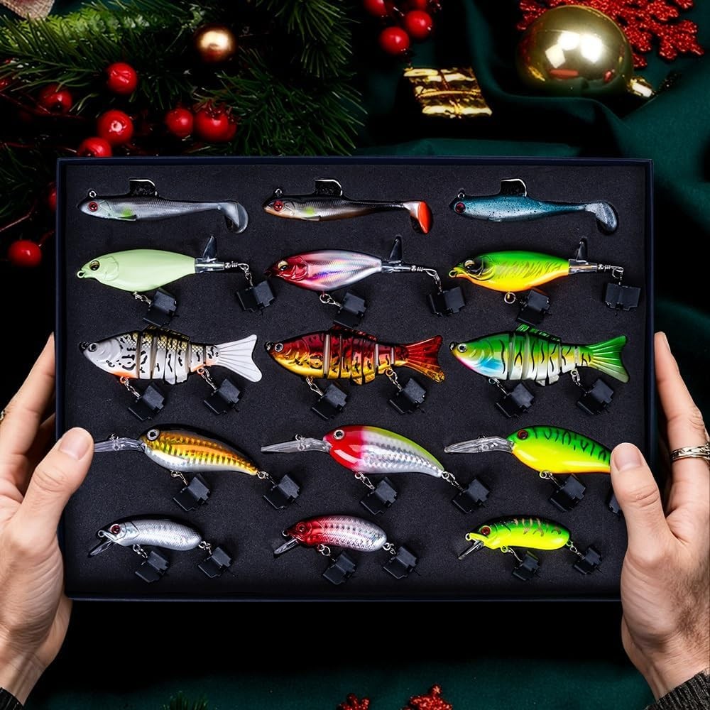 15PCS Fishing Lure Kit for Bass Trout Pike Soft & Hard Baits Set