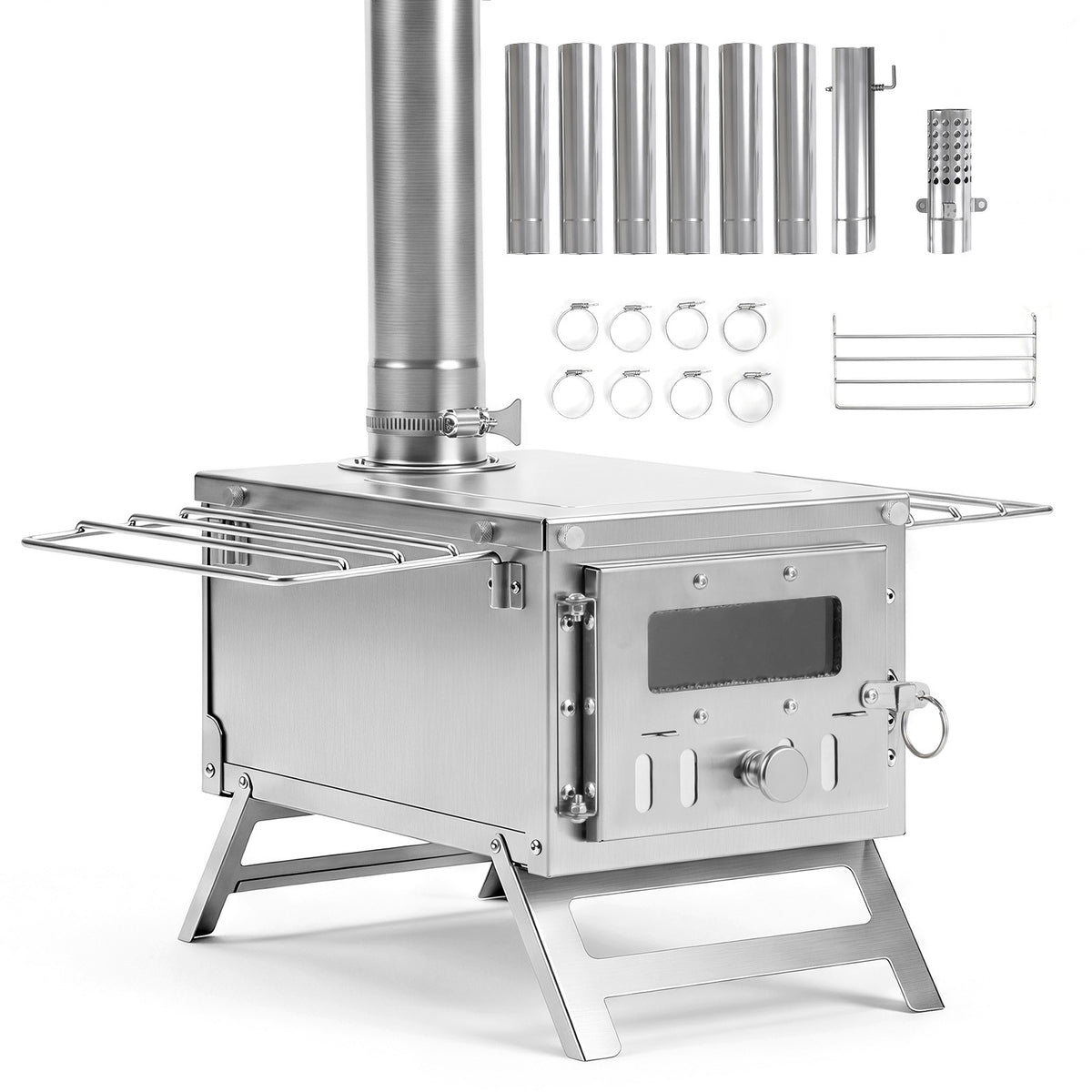 Portable Wood Burning Tent Stove with Chimney Pipes & Spark Arrestor - Light & Durable Camping Heater