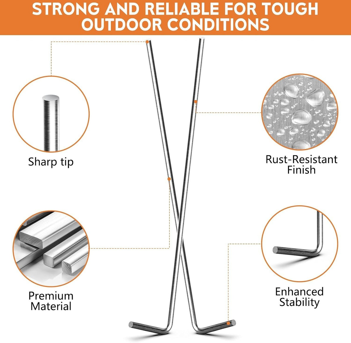 12 Pack Galvanized Steel Ground Stakes for Tents & Canopies - Heavy Duty Outdoor Support