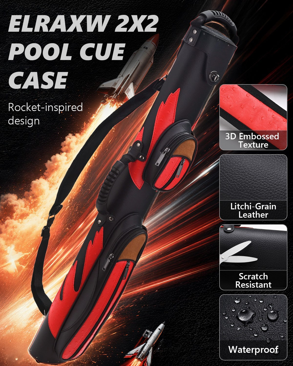 2x2 Hard Pool Cue Case 2B2S Spring Loaded PU Leather 2 Pockets
