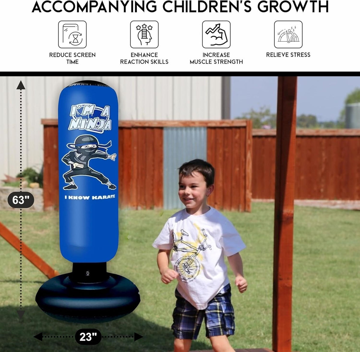 Kids Punching Bag Set 5-in-1 Durable Inflatable Boxing Sack for Children