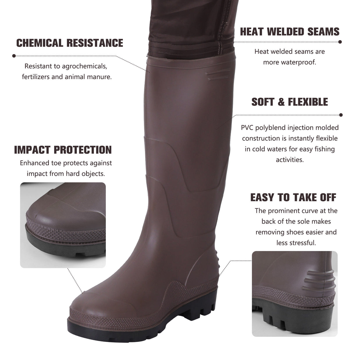 Men's Waterproof Hip Waders for Fishing and Hunting Lightweight Nylon PVC Boots