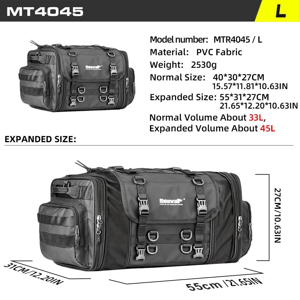 Waterproof Motorcycle Rear Tail Bag 19L-80L Expandable Travel Luggage