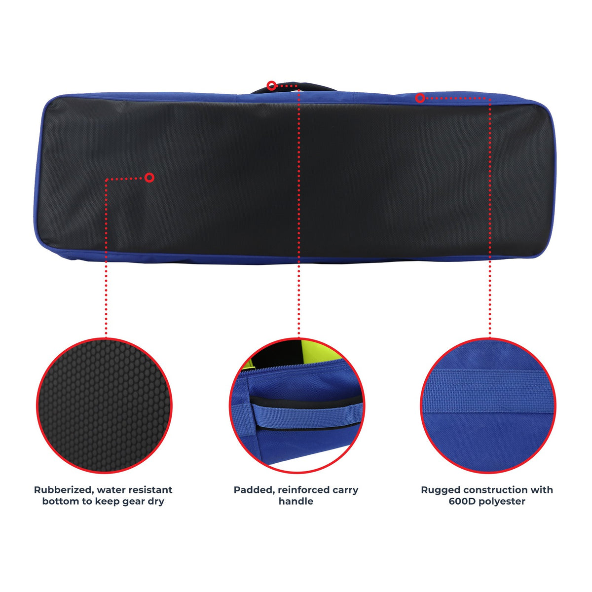 Large Fishing Rod Travel Bag with Dividers for 4 Rods, Tackle & Gear - Blue