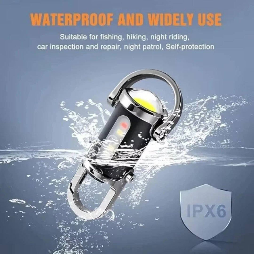 Mini Rechargeable LED Keychain Flashlight with COB Light for Camping Outdoor Use
