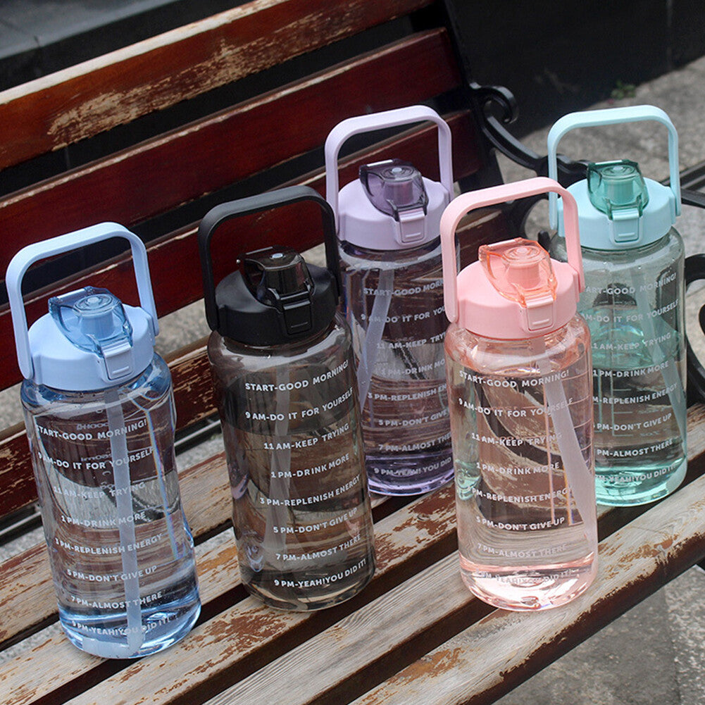 Motivational Half Gallon Water Bottle with Time Marker and Straw - 64 oz BPA Free Hydration Bottle