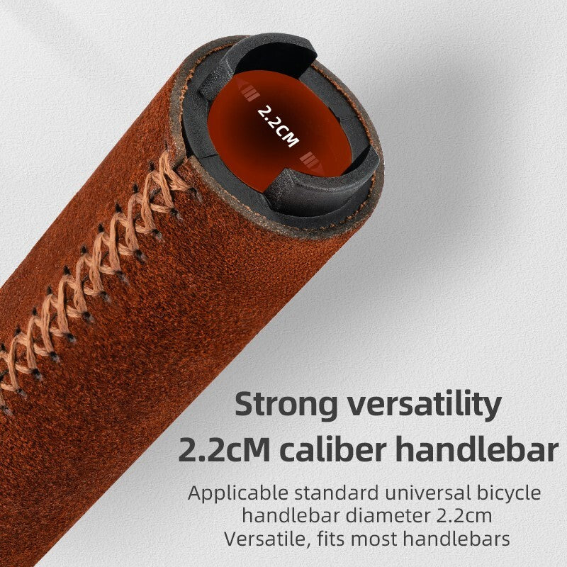 Leather Bicycle Handlebar Grips with Locking Ring Shock Absorption Anti-Slip Brown 13cm