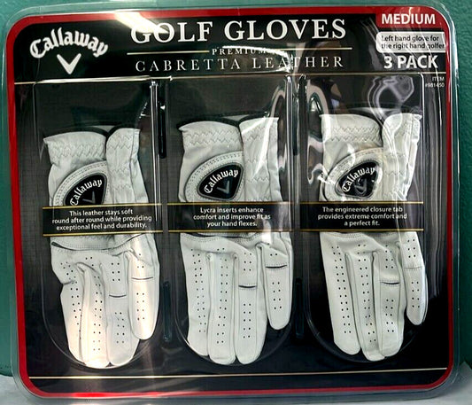 Premium Callaway Golf Gloves 3-Pack Cabretta Leather Medium - Sealed