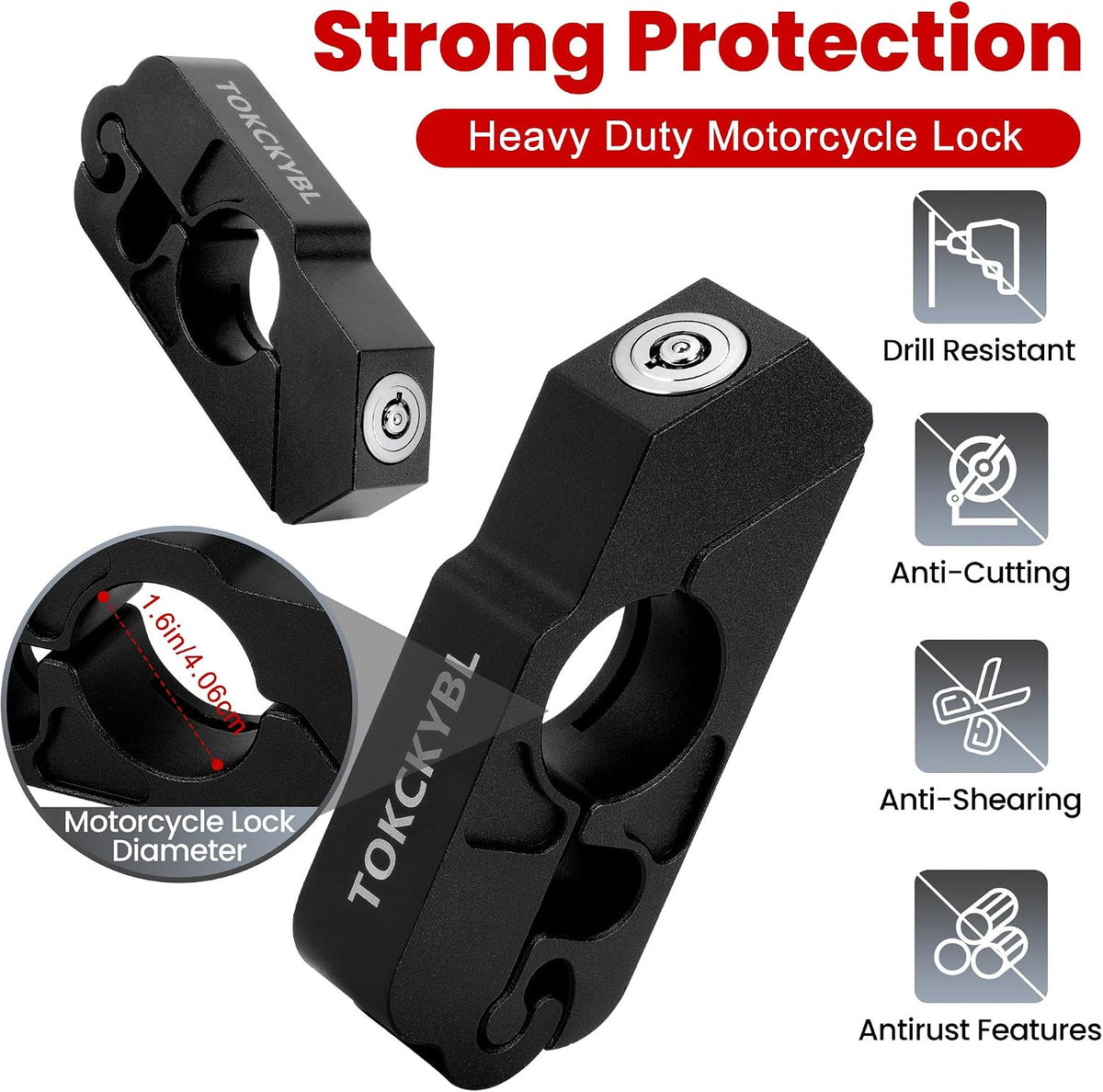 Heavy Duty Motorcycle Lock with Helmet Detachable Lock - Anti-Theft Security
