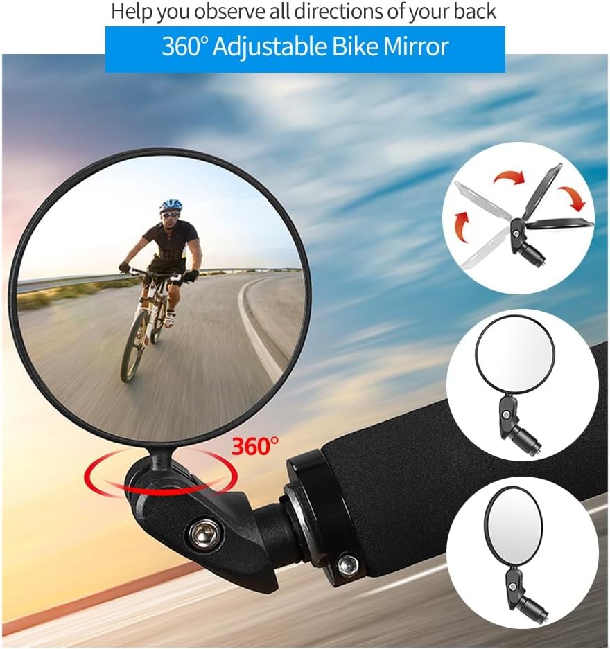 Bike Mirrors 2 Pack - Wide Angle Handlebar Rearview Mirrors for Cycling