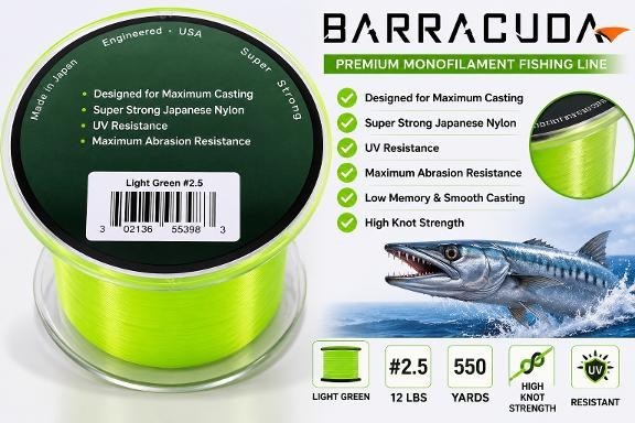 Super Strong Fishing Line 550yds Monofilament Light Green 8-28lb Varieties