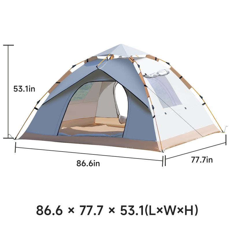 Pop-Up 3-4 Person Camping Tent Beige Waterproof Sun Shelter with Doors & Windows