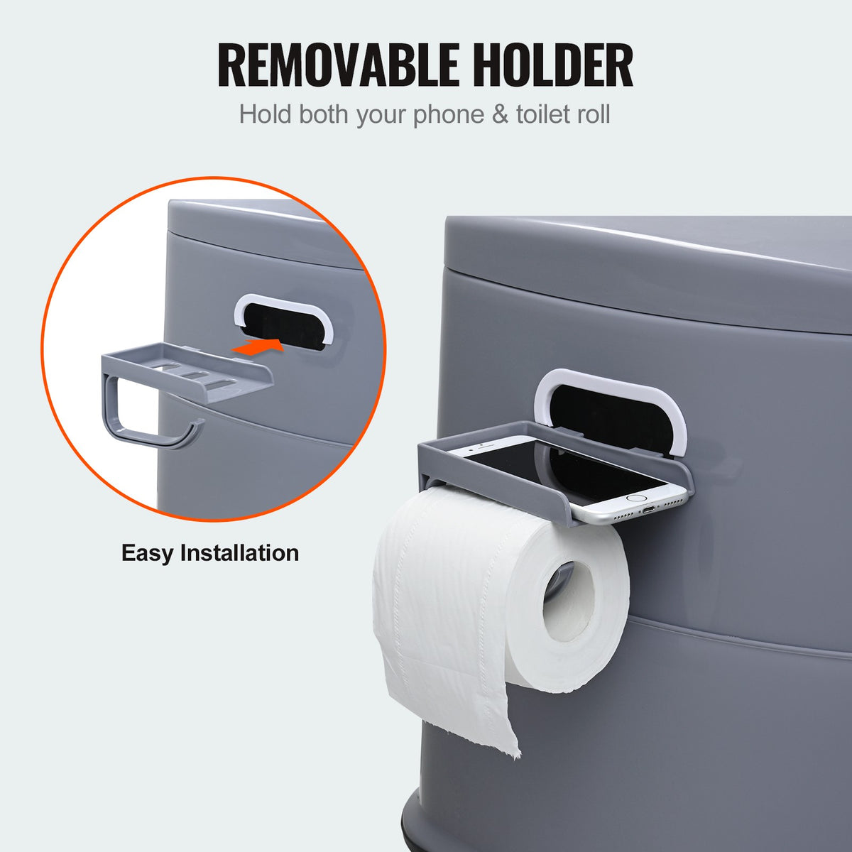 Portable Camping Toilet with Detachable Inner Bucket, Phone Shelf & Paper Holder