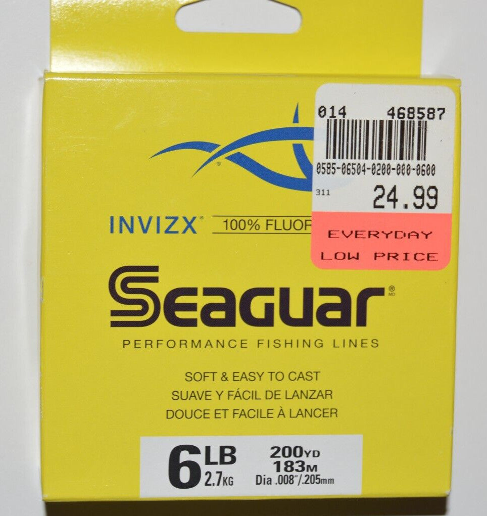 Seaguar InvizX 100% Fluorocarbon Fishing Line 6lb 200yds Clear