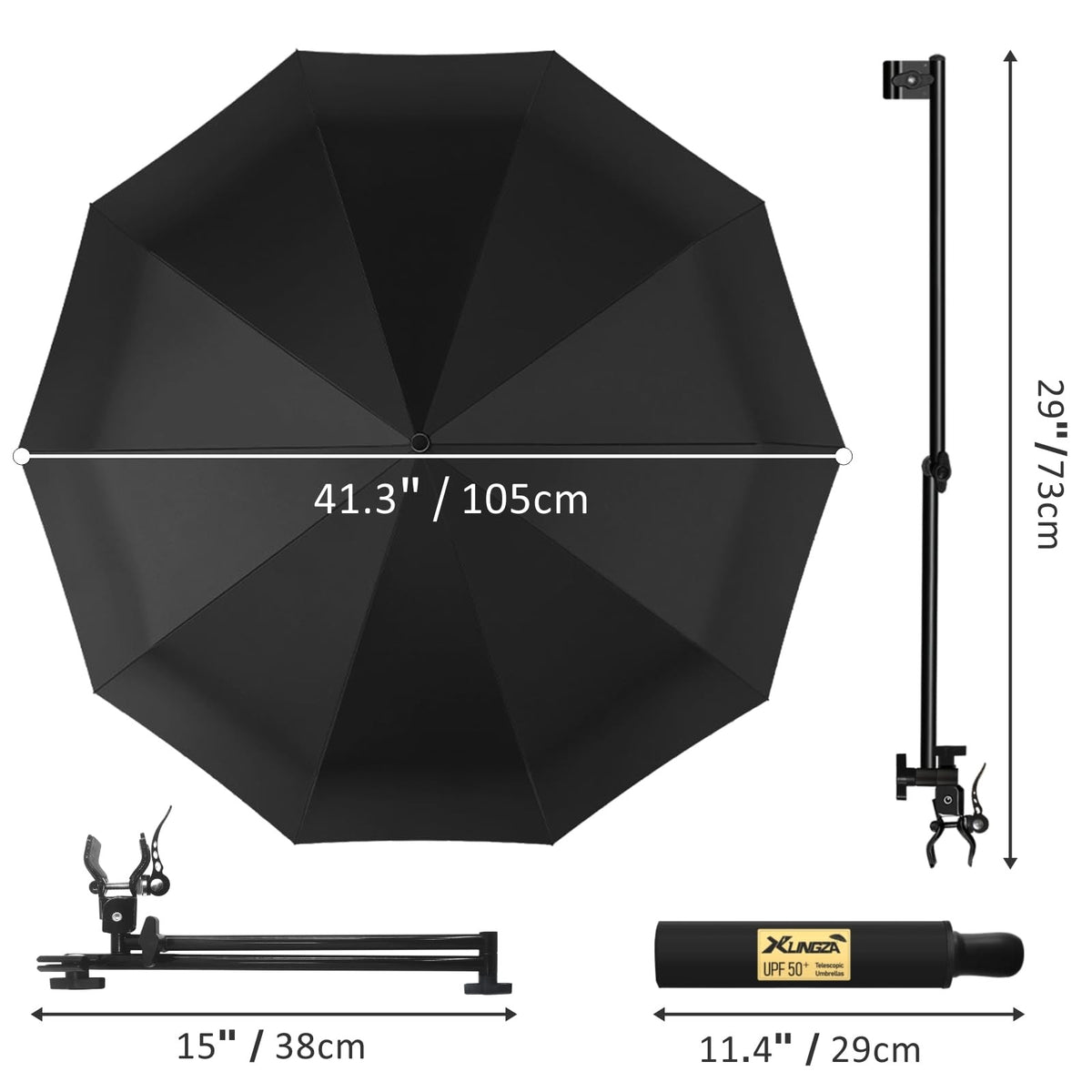 Beach Umbrella with UPF 50+ Sun Protection and Adjustable Clamp