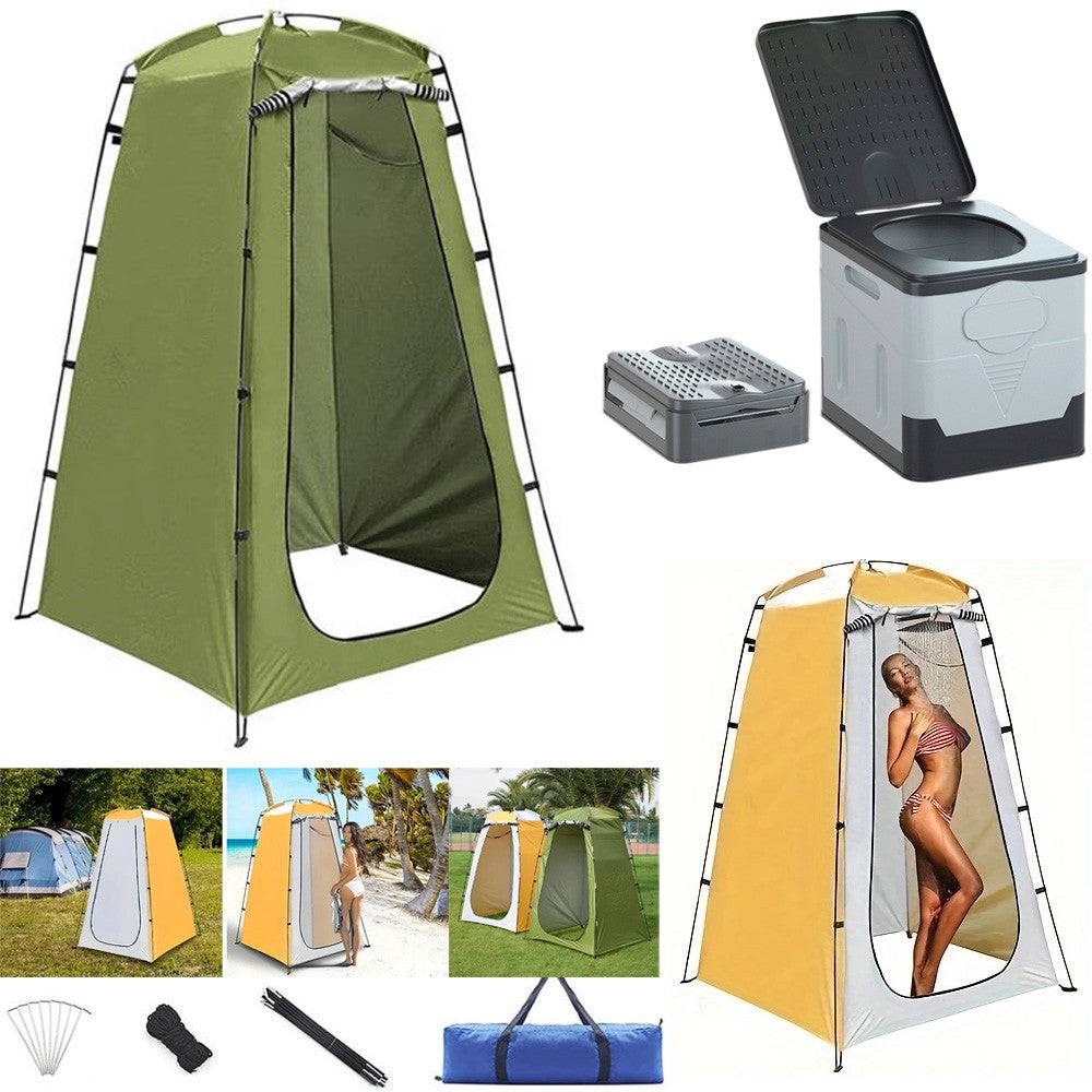 Portable Privacy Shower Tent & Folding Toilet for Outdoor Camping