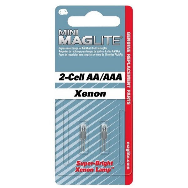 Xenon Lamp Bulb for Mini Maglite 2-Cell AA/AAA Flashlights - 2 Pack