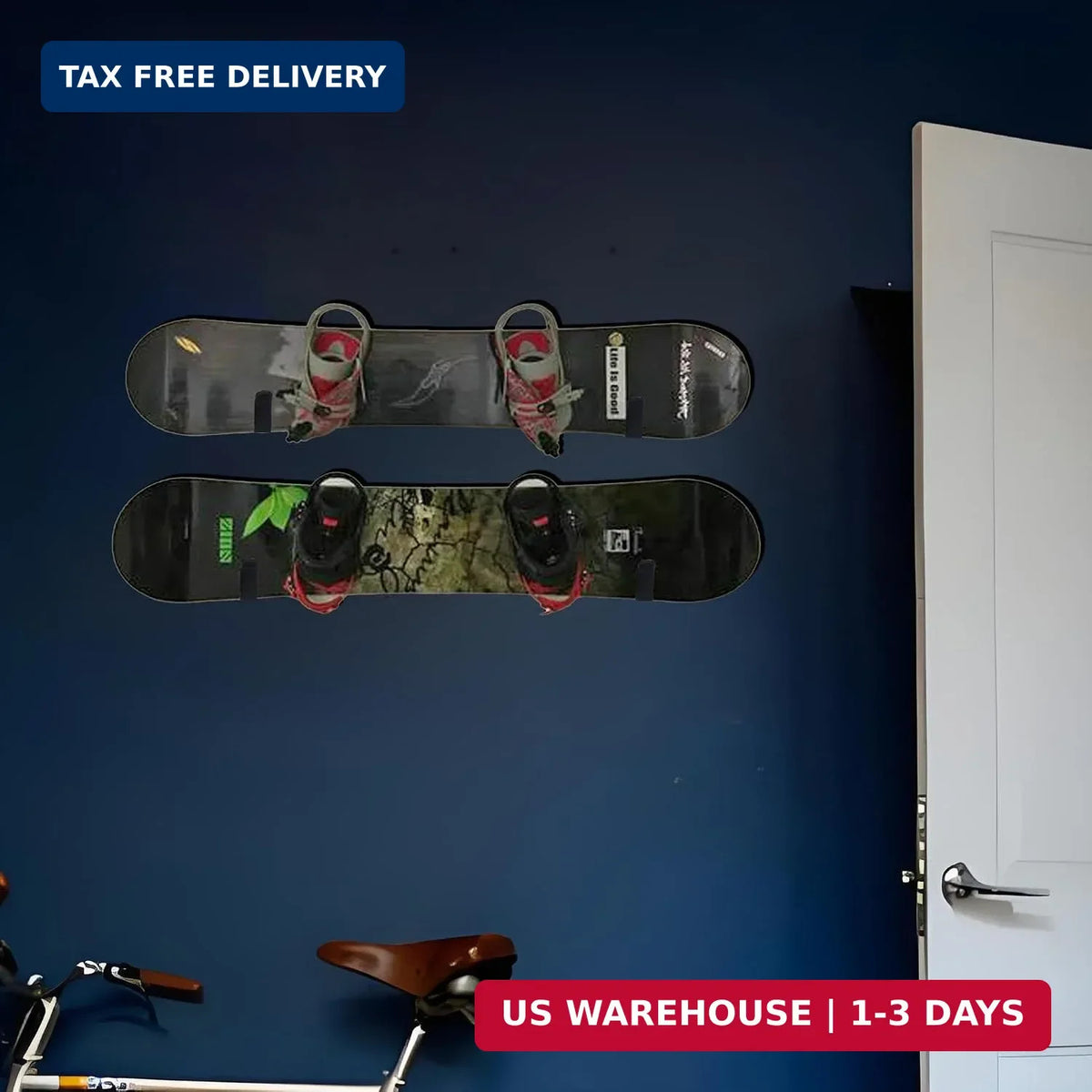 Snowboard Wall Mount Clips - 4 Pack Wall Rack for Snowboards & Skateboards