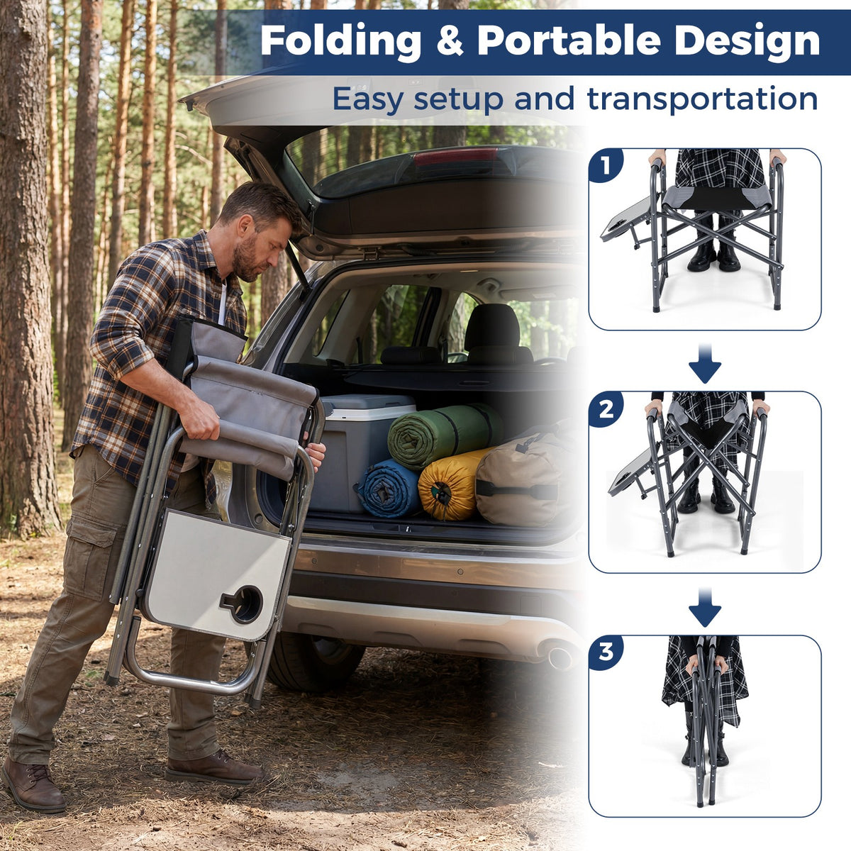 Portable Folding Camping Chair with Side Table - Lightweight Outdoor Seating