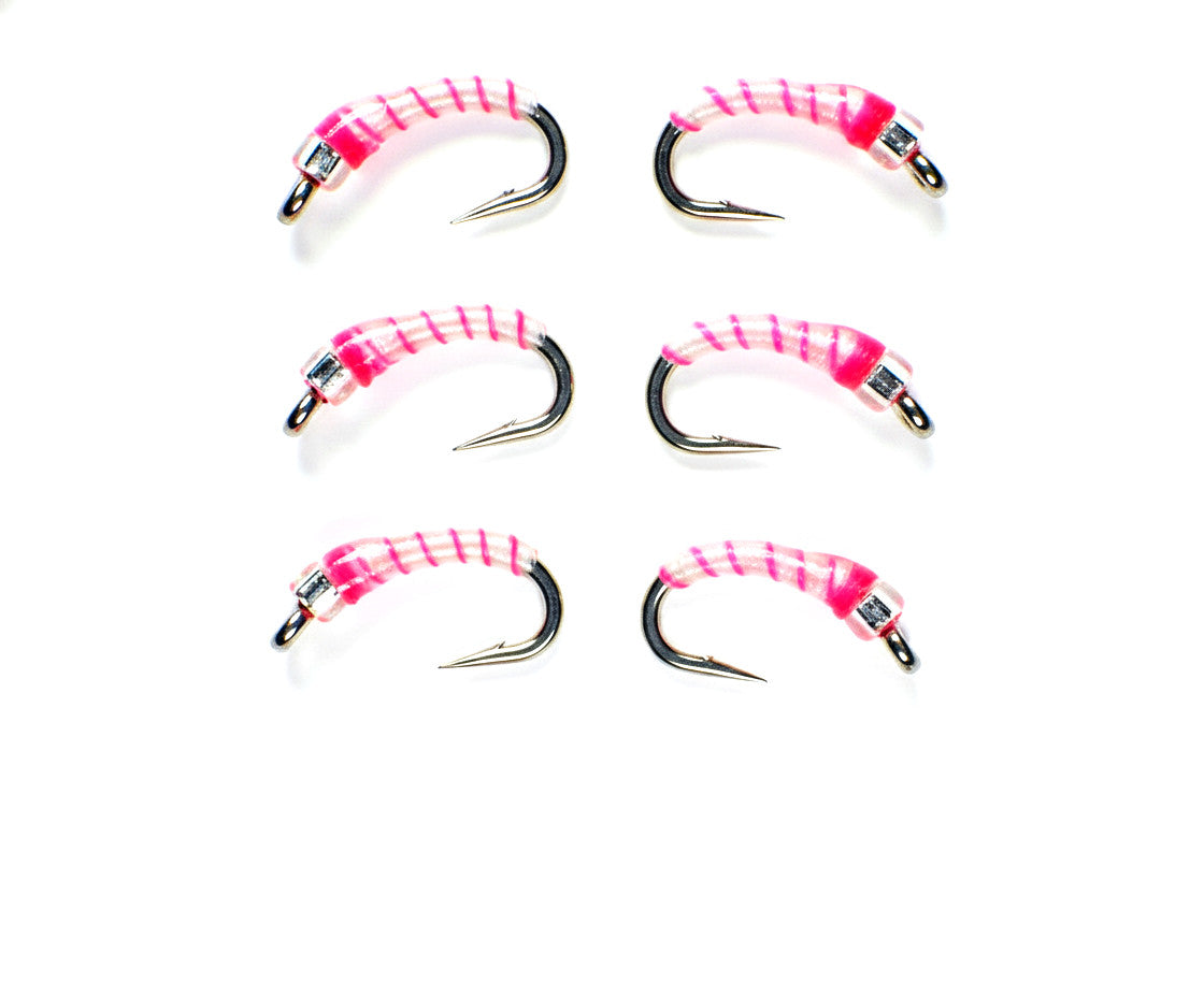Premium Neon Pink Midge Larva Trout Flies - Guide Tied Fishing Flies, All Sizes