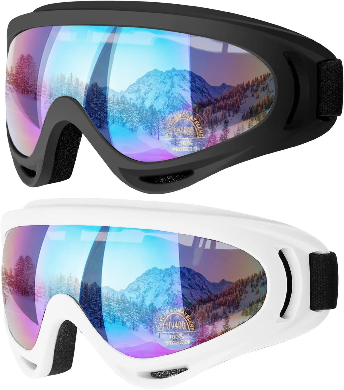 2Pcs Ski Goggles Snowboard Goggles Anti-Glare UV 400 Motorcycle Sunglasses Set